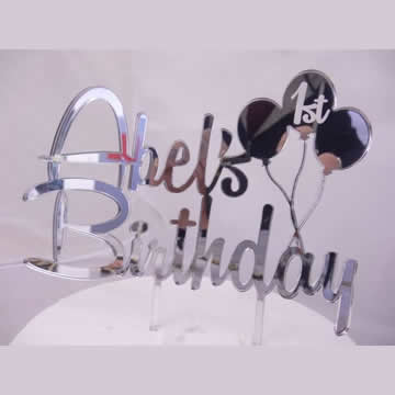 Cake signs, toppers and plaques personalised - Birthday - Name 2 lines Balloons