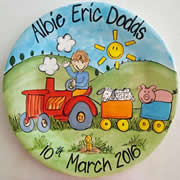 Handpainted Personalised Plate - Farm Boy with Animals