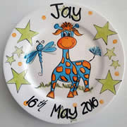 Handpainted Personalised Plate - Giraffe Fun