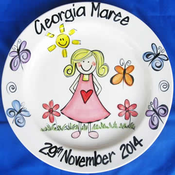 Handpainted Personalised Plate - Girl and Butterflies