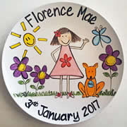 Handpainted Personalised Plate - Girl in Garden with dog