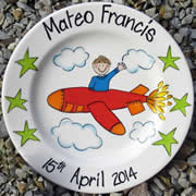 Handpainted Personalised Plate - In a plane