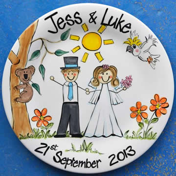 Handpainted Personalised Wedding Plate - Too cute Aussie Wedding
