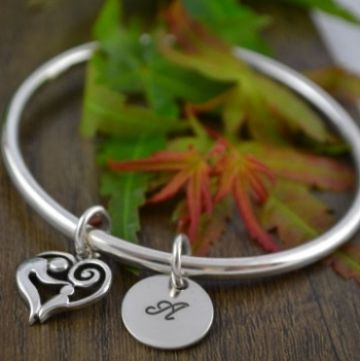 Handstamped Personalised Bracelet - Eternity Bangle with Mother and Child