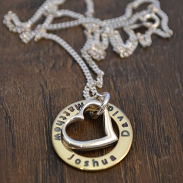 .Personalised Handstamped or Precision Stamped Silver Necklace - Gold Range - Heart in my Gold Circle