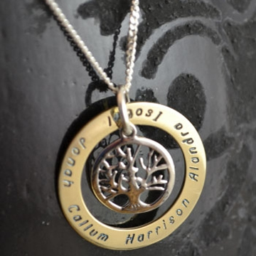.Personalised Handstamped or Precision Stamped Silver Necklace - Gold Range - Large Gold Eternity Tree