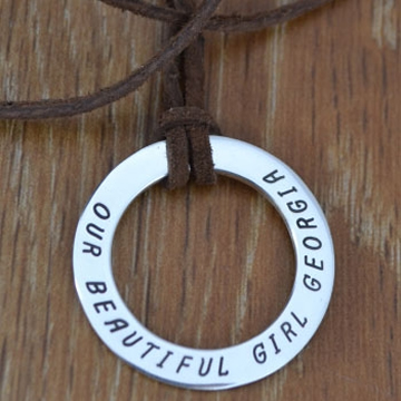 .Personalised Handstamped or Precision Stamped Silver Necklace - Silver Name Pendant Range - Large eternity circle on leather