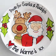 Handpainted Personalised Christmas Plate - Santa and Rudoph Treats