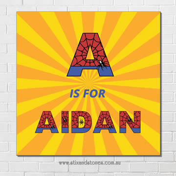 Spiderman Personalised Name Plaque canvas for kids wall art - Square with background